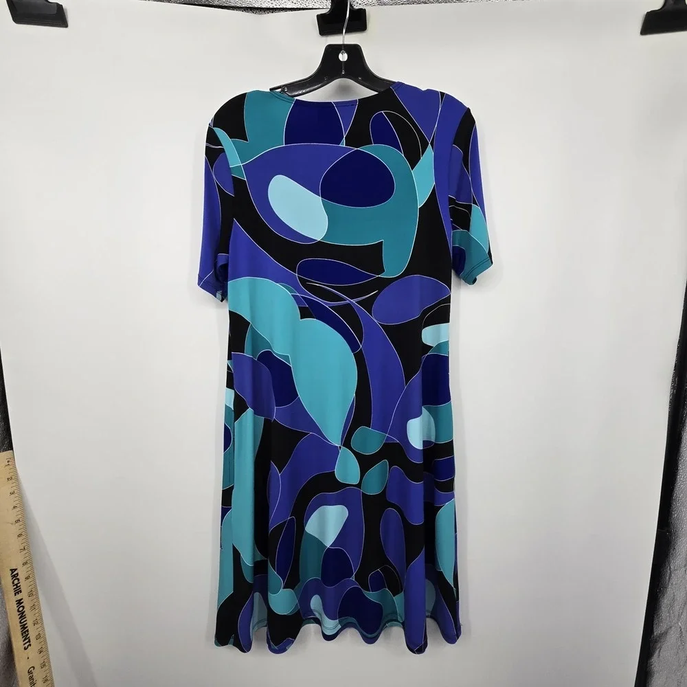 Joseph Ribkoff Abstract Dress Womens 10 Blue Stretch Swing Comfort‎ Artsy Office